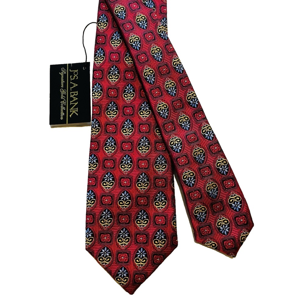 Jos. A. Bank Signature Gold Tie Red Silk w/ Regal Medallion Motif 3.5"x58" NWT‎ - Picture 2 of 9